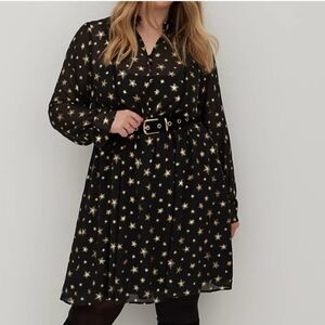 Torrid Gold Stars Black Chiffon Dress Dize 4